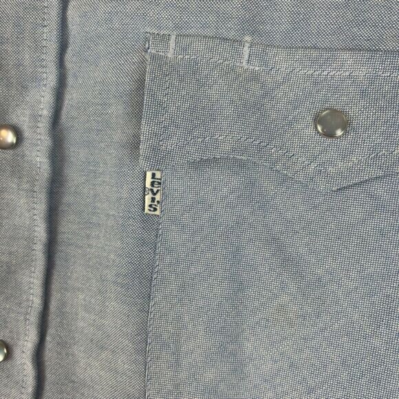 Vtg 80s Levi's White Tab Chambray Western Pearl Snap Long Sleeve Denim L - Picture 3 of 13